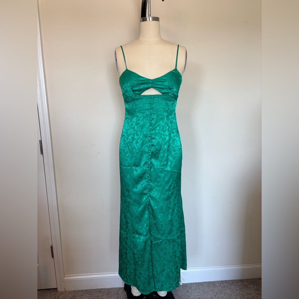 Emerald Green Satin Cutout Slip Dress